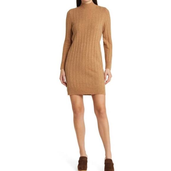 Madewell Bodhi Long Sleeve Woold Blend Rib Mini Sweater Dress US Women's L New - Picture 1 of 5